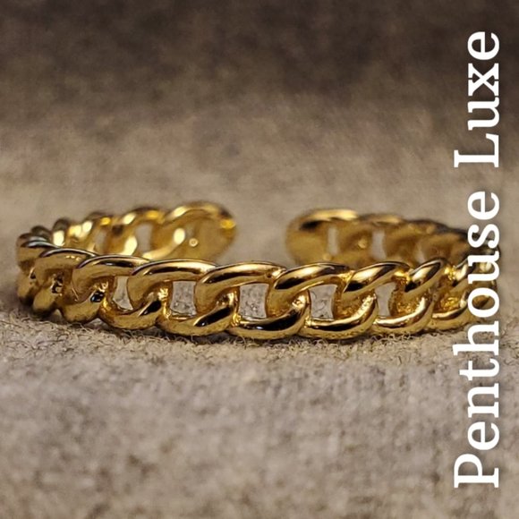 REAL 925 Sterling Silver Yellow Gold Chain Link Ring - Picture 4 of 6